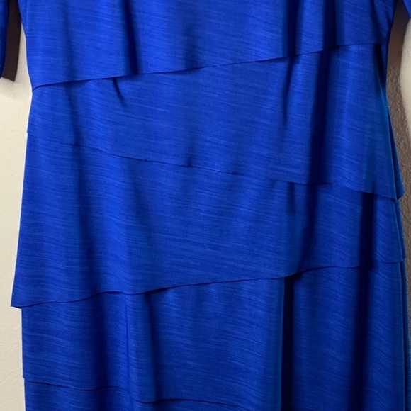 Tahari ASL Dress Size 8 Cobalt Blue Layered Skirt 3/4 Length Sleeves Career - Picture 3 of 11